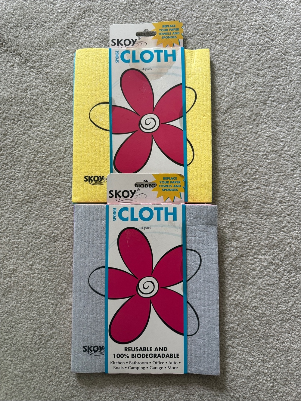 2 Packages is Skoy Sponge Cloths. 4 sponges in each pack.